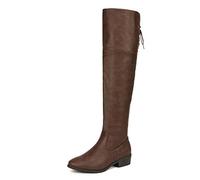 DREAM PAIRS Damen Overknees Stiefel mit Niedrigem Absatz | Flexible StiefelSchaft lässt sich umklappen, Halber Innenreißverschluss, Verstellbare Schnürung, Atmungsaktives Futter