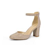 DREAM PAIRS Damen Pumps High Heels Brautschuhe mit Blockabsatz und Knöchelriemen,Size 41,Gold-Glitzer,DWUMPU2535