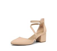 DREAM PAIRS Damen-Pumps mit geschlossenem, spitzem Zehenbereich und niedrigem Blockabsatz, Knöchelriemen, Hochzeitsschuhe, Elegante Schuhe,Size 38.5,Beige Nubuck,SDPU2354W