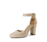 DREAM PAIRS Damen Pumps mit hohem Blockabsatz und geschlossener Zehenpartie klobige Hochzeits-Pumps,Size 36,Gold/Glitzer,Angela