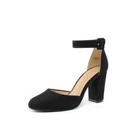 DREAM PAIRS Damen Pumps mit hohem Blockabsatz und geschlossener Zehenpartie klobige Hochzeits-Pumps,Size 38,Schwarz/Wildleder,Angela