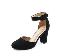 DREAM PAIRS Damen Pumps mit hohem Blockabsatz und geschlossener Zehenpartie klobige Hochzeits-Pumps,Size 38,Schwarz/Nubuck,Angela