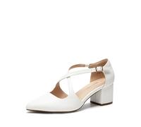 DREAM PAIRS Damen Pumps mit klobigen Absätzen, bequem, mit gekreuzten Riemen, Blockabsatz, Schuhe für Partys und Tanzen Brautschuhe,Size 36.5,Weiss-Pu,SDPU2409W
