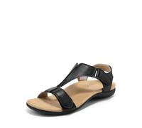 DREAM PAIRS Damen-Sandalen mit Fußgewölbeunterstützung, T-Riemen, orthopädische flache Sandalen, bequeme Sommerschuhe,Size 36.5,Schwarz,DWUMFS2508