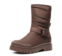 DREAM PAIRS Damen Schneestiefel Glattes PU Dicke Sohle mit Riemchenbesatz am RistOlivgrün,Size 36,Braun,SDSB2202W-E