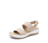 DREAM PAIRS Damen-Wandersandalen, leicht, weiches Fußbett, niedriger Keilabsatz, bequeme flache Sandalen für drinnen und draußen,Size 40.5,Beige,DWUMFS2522