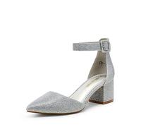 DREAM PAIRS Hochzeitsschuhe Damen Spangenpumps Tanzschuhe Sandaletten mit Blockabsatz Slingback Pumps,Size 38.5,Silber/Glitzer,ANNEE