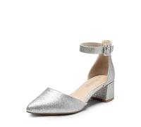 DREAM PAIRS Hochzeitsschuhe Damen Spangenpumps Tanzschuhe Sandaletten mit Blockabsatz Slingback Pumps,Size 42,Silber-Glitzer,SDPU2438W-E