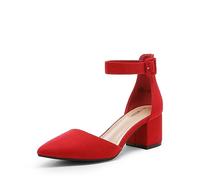 DREAM PAIRS Hochzeitsschuhe Damen Spangenpumps Tanzschuhe Sandaletten mit Blockabsatz Slingback Pumps,Size 36,Rot/Wildleder,ANNEE