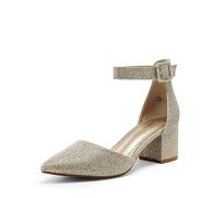 DREAM PAIRS Hochzeitsschuhe Damen Spangenpumps Tanzschuhe Sandaletten mit Blockabsatz Slingback Pumps,Size 36,Gold/Glitzer,ANNEE