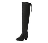 DREAM PAIRS Klassische Overknee-Stiefel für Damen mit spitzer Zehenpartie, hohem Blockabsatz, seitlichem Reißverschluss und Schnürung hinten.,Size 41.5,Schwarz,HIGHLEG