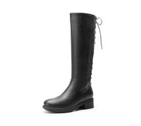DREAM PAIRS Kniehohe Damenstiefel mit seitlichem Reißverschluss und Schnürung hinten,Size 38,Schwarz-Pu,SDKB2423W