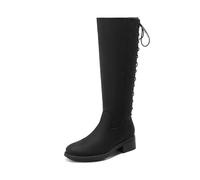 DREAM PAIRS Kniehohe Damenstiefel mit seitlichem Reißverschluss und Schnürung hinten,Size 39,Schwarz-Nubuck,SDKB2423W
