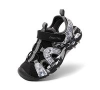 DREAM PAIRS Mädchen Geschlossene Sandalen Sommer Jungen Sportsandalen Kinder Outdoor Strandsandalen Klettverschluss Atmungsaktiv Verschleißfest Unsex,Size 35,Schwarz/Grau,SDAS2305K-E