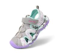 DREAM PAIRS Mädchen Geschlossene Sandalen Sommer Jungen Sportsandalen Kinder Outdoor Strandsandalen Klettverschluss Atmungsaktiv Verschleißfest Unsex,Size 34,Hellgrau/Lila,SDAS2305K-E