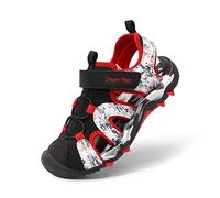 DREAM PAIRS Mädchen Geschlossene Sandalen Sommer Jungen Sportsandalen Kinder Outdoor Strandsandalen Klettverschluss Atmungsaktiv Verschleißfest Unsex,Size 37,Schwarz/Rot,SDAS2305K-E