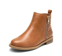 DREAM PAIRS Mädchen Jungen Stiefeletten mit seitlichem Reißverschluss und niedrigen Stylische Halbhohe Herbststiefel,Size 33.5,Tan/Pu,SDBO2221K