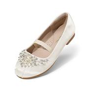 DREAM PAIRS Mädchen Mary Jane Ballerina Flache Schuhe Elegante Prinzessin Schuhe, Partys Hochzeiten für Kleinkind, Kinder,Size 25,Elfenbein,AURORA-03