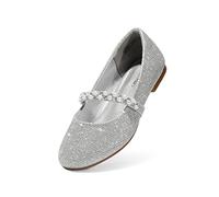 DREAM PAIRS Mädchen Mary Jane Strap Flache Schuhe Ballerinas Prinzessin Schuhe Flache Schulschuhe,Size 28,Silber/Glitzer,SERENA-100-KIDS