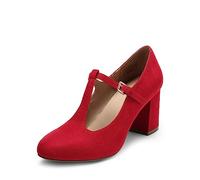 DREAM PAIRS Mary Jane Pumps mit T-Riemen, Hochzeitsschuhe für Damen,Size 43,Rot,DPU211