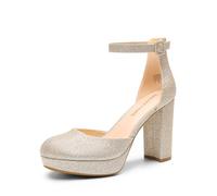 DREAM PAIRS Plateau High Heels Pumps,Gold,41