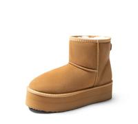 DREAM PAIRS Wildleder Klassische Plattformstiefel für Damen Wasserabweisende Winterstiefel Schneestiefel Gedächtnisschaum rutschfest FuzzyClassic,Size 38.5,Chestnut,SDSB2428W