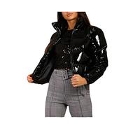 Dream Room Damen Puffer Jacke Einfarbige Winterjacke Warm Stehkragen Übergangsjacke Frauen Glänzend Daunenjacke Kurz Geschnitten Wattierte Steppjacke Female Baumwolljacke Mantel Outdoorjacke, XXL