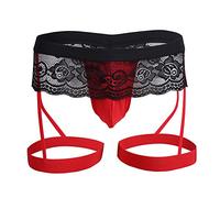 Dream Room Herren Spitzen Dessous Slip Sissy Reizwäsche Unterwäsche G-Strings Spitze Briefs Unterhose Boxer Männer String Tanga Transparent Gay Erotik Dessous Schwarz S-XXXL (L, Rot)