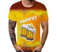 Dream Room Herren T-Shirt Kurzarm Rundhals Slim Fit Shirt Mode 3D Bier Drucken T-Shirts Lustige Muster Sommer Casual Sport Muskelshirt T Shirt Top für Herren (M, Gelb 3)