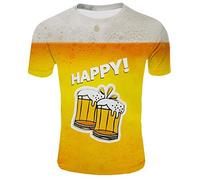 Dream Room Herren T-Shirt Kurzarm Shirt Oktoberfest Herren T-Shirt Rundhals Slim Fit Shirt 3D Bier Drucken T-Shirts Lustige Muster Sommer Casual Sport T Shirt Top für Männer (M, Gelb 7)