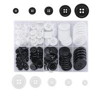 Dreamil 100 Stück Harz 4-Loch Knöpfe Mix, 10-25 mm Größe, Schwarze und Weiße Knöpfe für Hemden, Kleider, Mäntel Nähen, Robuste Harzknöpfe mit Aufbewahrungsbox für DIY Nähzubehör
