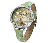 DREAMING Q&P Damen Analog Quarz Uhren mit Grün Echt Leder Armband und Edelstahl Frühling Garten Design WD291