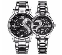 DREAMING Q&P Unisex Analog Quarz Paar Uhren mit Edelstahl Armband Schwarz MW102GB