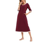 Dreamskull Nachthemd Schlafhemd Schlafshirt Damen Frauen Langarm Lang mit Taschen V-Ausschnitt Winter Nachtkleid Sleepshirt Nachtwäsche Kleid Hemd Schlaf Kleider zum Schlafen 3/4 Langer Arm