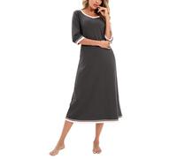 Dreamskull Nachthemd Schlafhemd Schlafshirt Damen Frauen Langarm Lang mit Taschen V-Ausschnitt Winter Nachtkleid Sleepshirt Nachtwäsche Kleid Hemd Schlaf Kleider zum Schlafen 3/4 Langer Arm