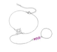 Dreamtimes Finger Ring Armband Amethyst Armband Elegante Hexenknoten Armbänder Für Frauen Hexe Schmuck Natürliche Lila Unregelmäßige Perlen Energie Armbänder (SILBER-2)