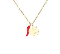Dreamtimes Italienische Hornkette für Frauen Vierblättriges Kleeblatt-Anhänger-Halskette Rote Paprika-Halskette Amulett-Anhänger-Halsketten Glücksbringer-Anhänger Talisman Schutzschmuck (Rot-G)
