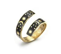 Dreamtimes Ring mit islamischem Ayatul-Kursi-Motiv in arabischer Kalligraphie für Damen und Herren aus Edelstahl offen größenverstellbar Mond- und Sternringe muslimischer religiöser Schmuck (Gold)