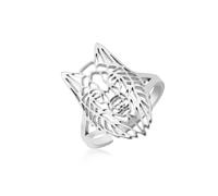 Dreamtimes Vintage Wolf Kopf Biker Ring Schmuck Edelstahl Ring Norse Viking Ringe Wizard Warrior Hunter Wolf Ring Adjustable Thumb Open Ring Blank Animal Rings for Women Mens Gift (Silber)