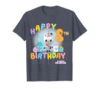 DreamWorks Gabby’s Dollhouse Happy 8th Birthday T-Shirt, Herren, Blau Meliert, 5XL