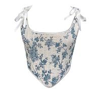 Dreay Damen-Korsett im Vintage-Stil, asymmetrischer Saum, Überbrustkorsett, Schnürung vorne, Schnürung hinten, Bustier, Shapewear Top, Blauweiß, X-Large