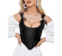 Dreay Damen-Korsett im Vintage-Stil, asymmetrischer Saum, Überbrustkorsett, Schnürung vorne, Schnürung hinten, Bustier, Shapewear Top, Schwarz, Large