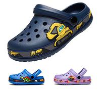 DRECAGE Unisex Kinder Clogs Pantoffeln Dinosaurier Gr.24-30 EU, Eva Gartenclogs Gummi Badeschuhe Hausschuhe für Jungen Mädchen 28 EU Dunkelblau