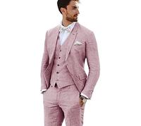 DREFEEL Furuyal -Leinenanzug 3 Stück Vintage Retro Hochzeit Prom Applies Slim Fit Jacket Blazer Bräutigam Smoking (Farbe : Pink, Größe : 52)