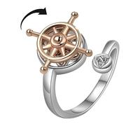 Drehbarer Ruder verstellbarer Ring - Versilbert mit Roségold-Akzent, Spinner Fidget Open Wrap Finger Band für Frauen Männer, Minimalistischer Kompass Stressabbau Schmuck Geschenk