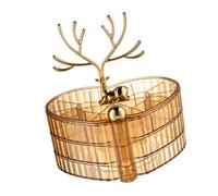 Drehbarer Schmuckkasten mit Deckel, 3 Ebenen, Geweihdekor, 16,2x17,8x7,3 cm, Gelb