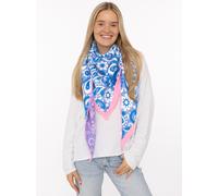 Dreieckstuch ZWILLINGSHERZ "Blumige Aussichten", Damen, blau pink, Strick, Materialmix, gemustert, mehrfarbig, Modetücher, Florales Muster, Kante Uni, Strick (13360124-0) blau pink