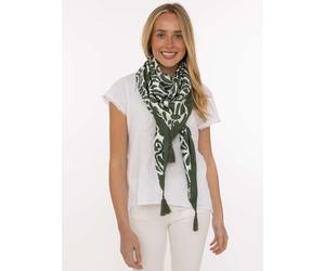 Dreieckstuch ZWILLINGSHERZ "Flower Fun", Damen, olive, Web, Viskose, gemustert, mehrfarbig, Modetücher, verspieltes Blumenmuster, Tasseln, glänzende Oberfläche (59118906-0) olive