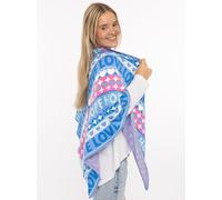 Dreieckstuch ZWILLINGSHERZ "Jahrmarkt", Damen, bunt (blau pink), Strick, Materialmix, gemustert, mehrfarbig, Modetücher, Schriftzug, farbenfroh, wärmend, Strick (86249932-0) blau pink