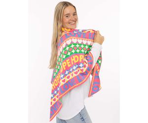 Dreieckstuch ZWILLINGSHERZ "Jahrmarkt", Damen, bunt, Strick, Materialmix, gemustert, mehrfarbig, Modetücher, Schriftzug, farbenfroh, wärmend, Strick (74063465-0) bunt